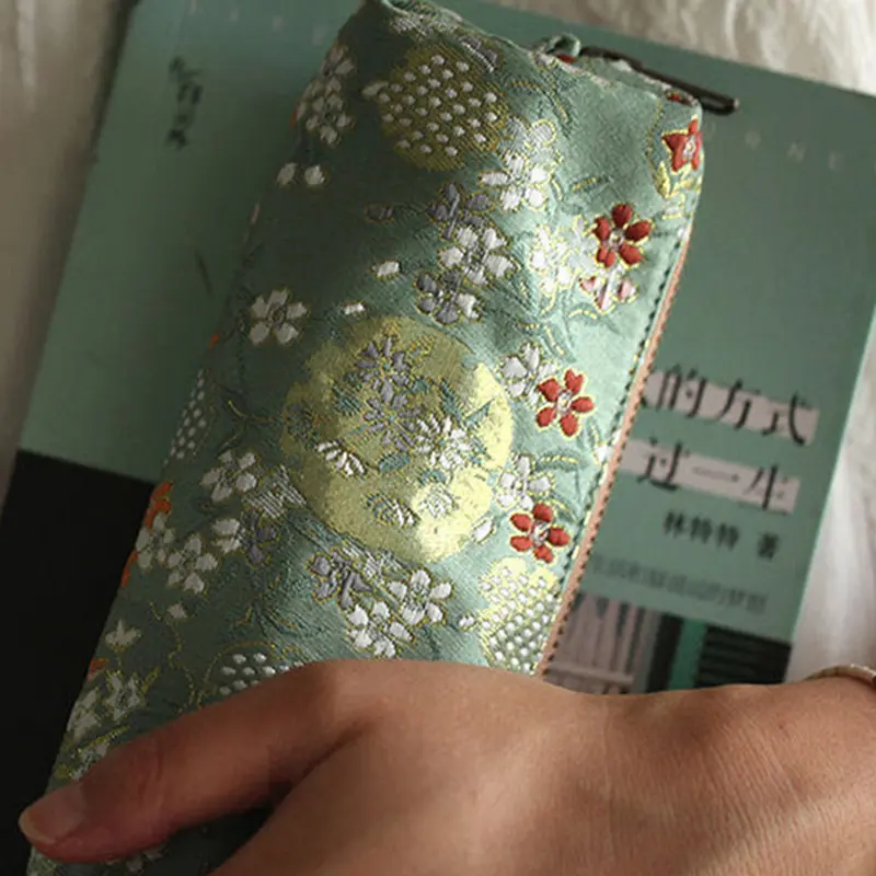 Vintage Gold Stamping Embroidery Pencil Bag Large Capacity Pencilcase Pencil Pouch Cosmetic Bag Student Stationery