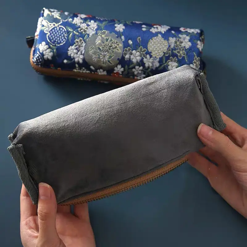 Vintage Gold Stamping Embroidery Pencil Bag Large Capacity Pencilcase Pencil Pouch Cosmetic Bag Student Stationery