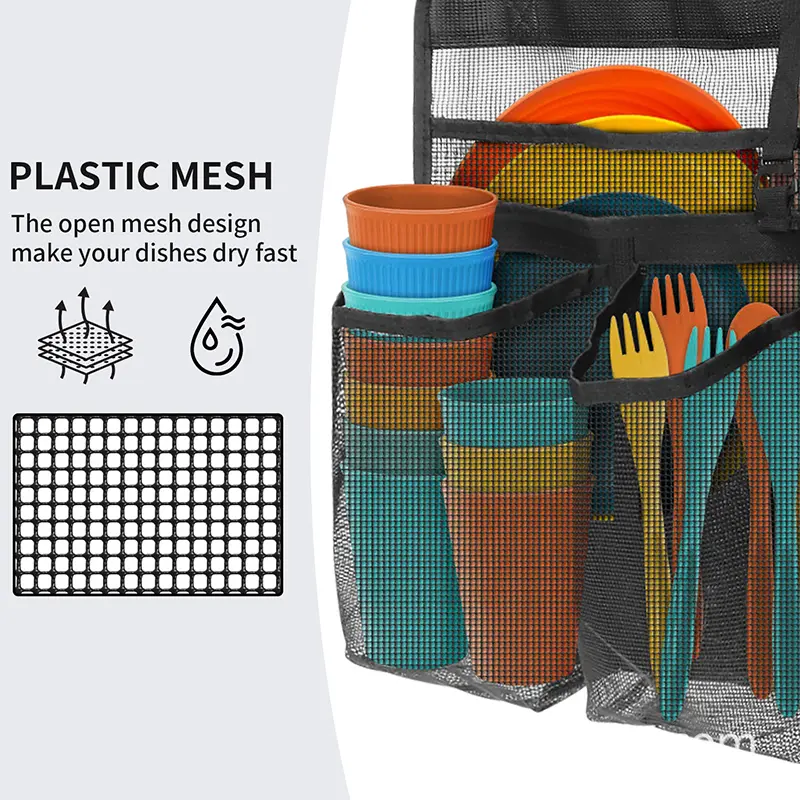 Camping Dish Drying Bag,Mesh Dinnerware Drainer,Kitchen Cutlery Drain Storage Bag,Folded Dish Drying Rack Organizer for Camp