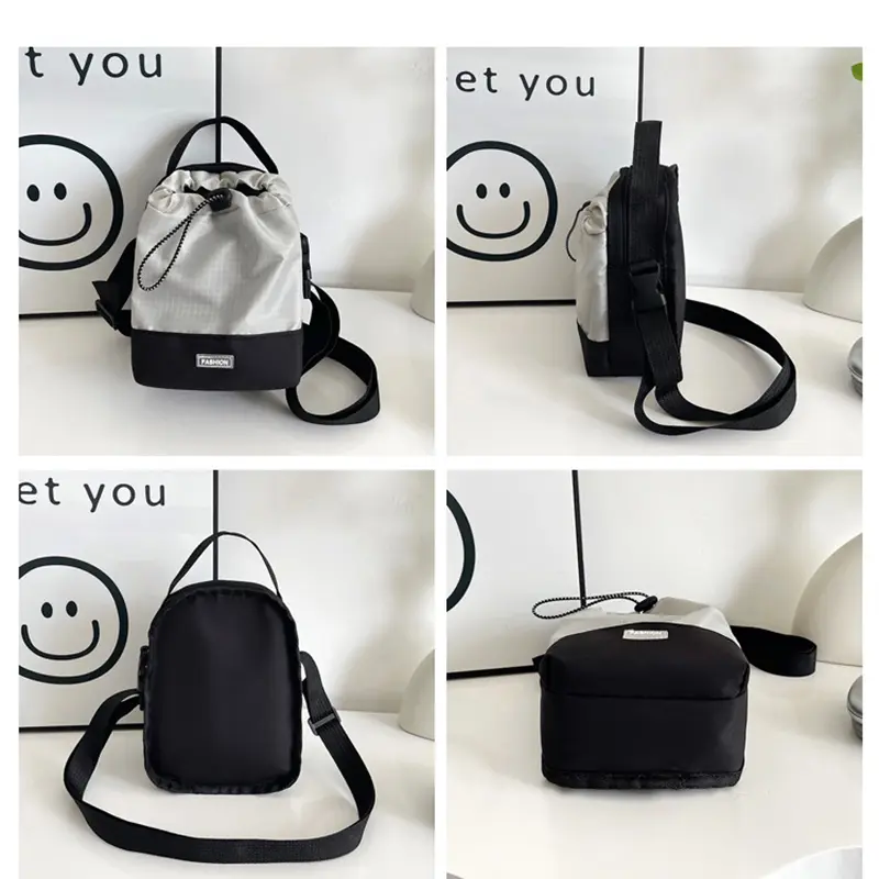 Neutral style small drawstring shoulder bag, fashionable, casual, waterproof, outdoor travel phone bag
