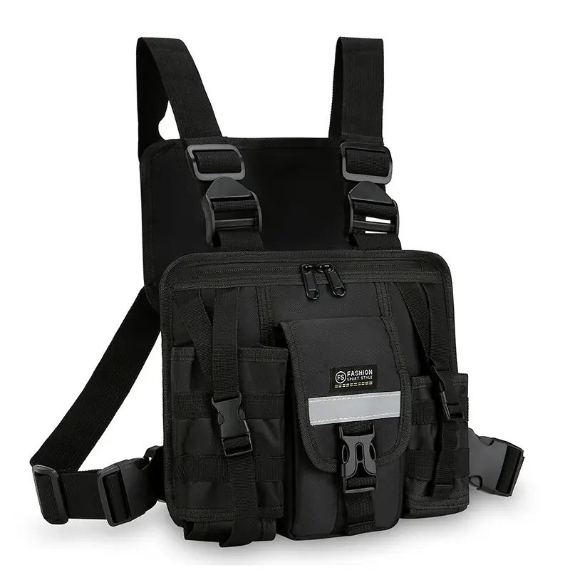 Reflective Design Chest Rig Bag Wear-resistant Tactical Vest Bag Multiple Pockets Students Chest Bag Hip-hop Streetwear Backpack