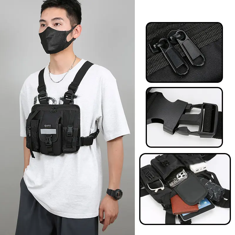 Reflective Design Chest Rig Bag Wear-resistant Tactical Vest Bag Multiple Pockets Students Chest Bag Hip-hop Streetwear Backpack