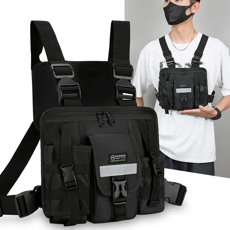 Reflective Design Chest Rig Bag Wear-resistant Tactical Vest Bag Multiple Pockets Students Chest Bag Hip-hop Streetwear Backpack