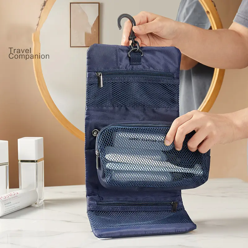 Japanese Style Snap Folding Toiletry Bag Hook Business Trip Toiletries Storage Bag High Quality Cosmetic Bag
