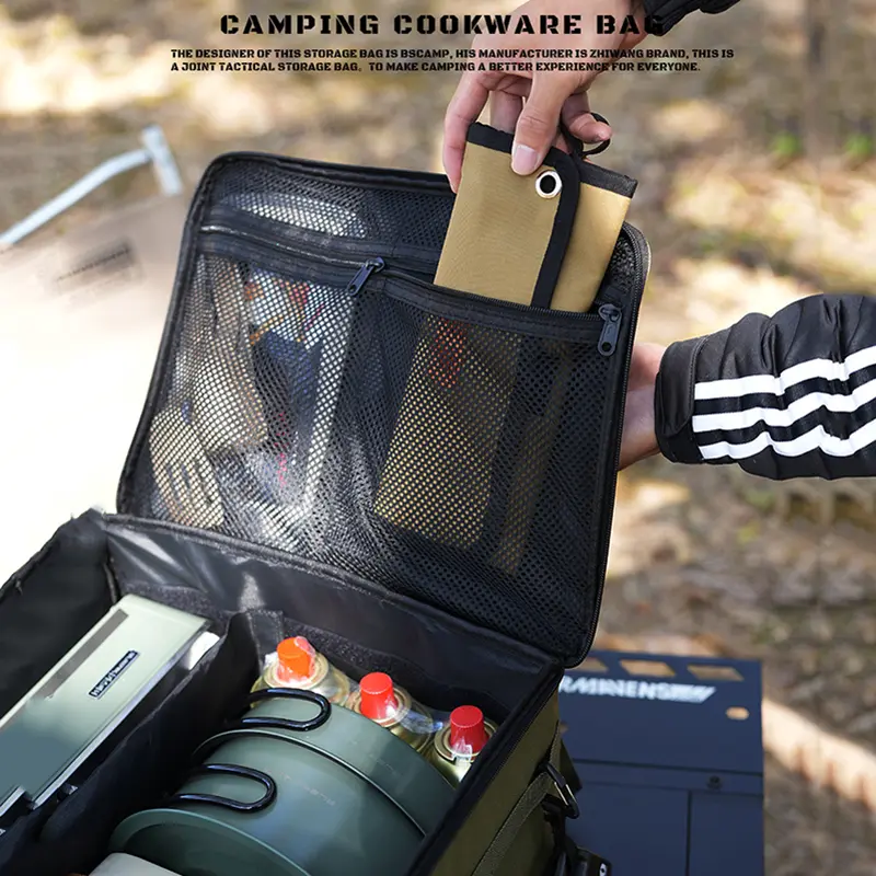 Outdoor folding storage box, picnic camping storage box, tableware, kitchenware, outdoor tactical storage bag, large capacity