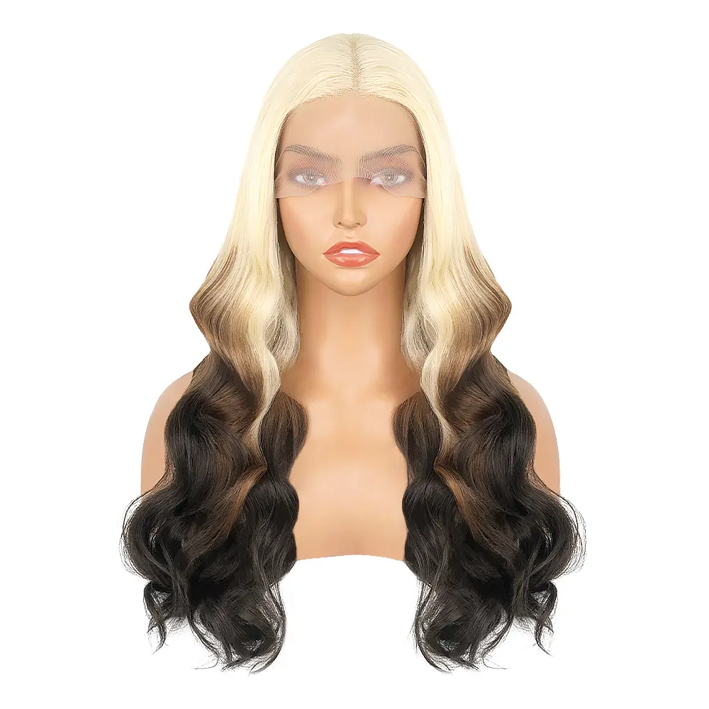 OmBre Blonde Lace Front Wigs For Women Synthetic 13X4 Lace Frontal Wigs Pre Plucked Hairline With Baby Hair Wig 200% Density