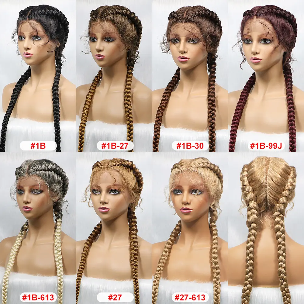 Synthetic Cornrow Braided Wigs Natural Black Braided Lace Front Wig Double Dutch Braids 100% Hand Made with Baby Hairs for Women