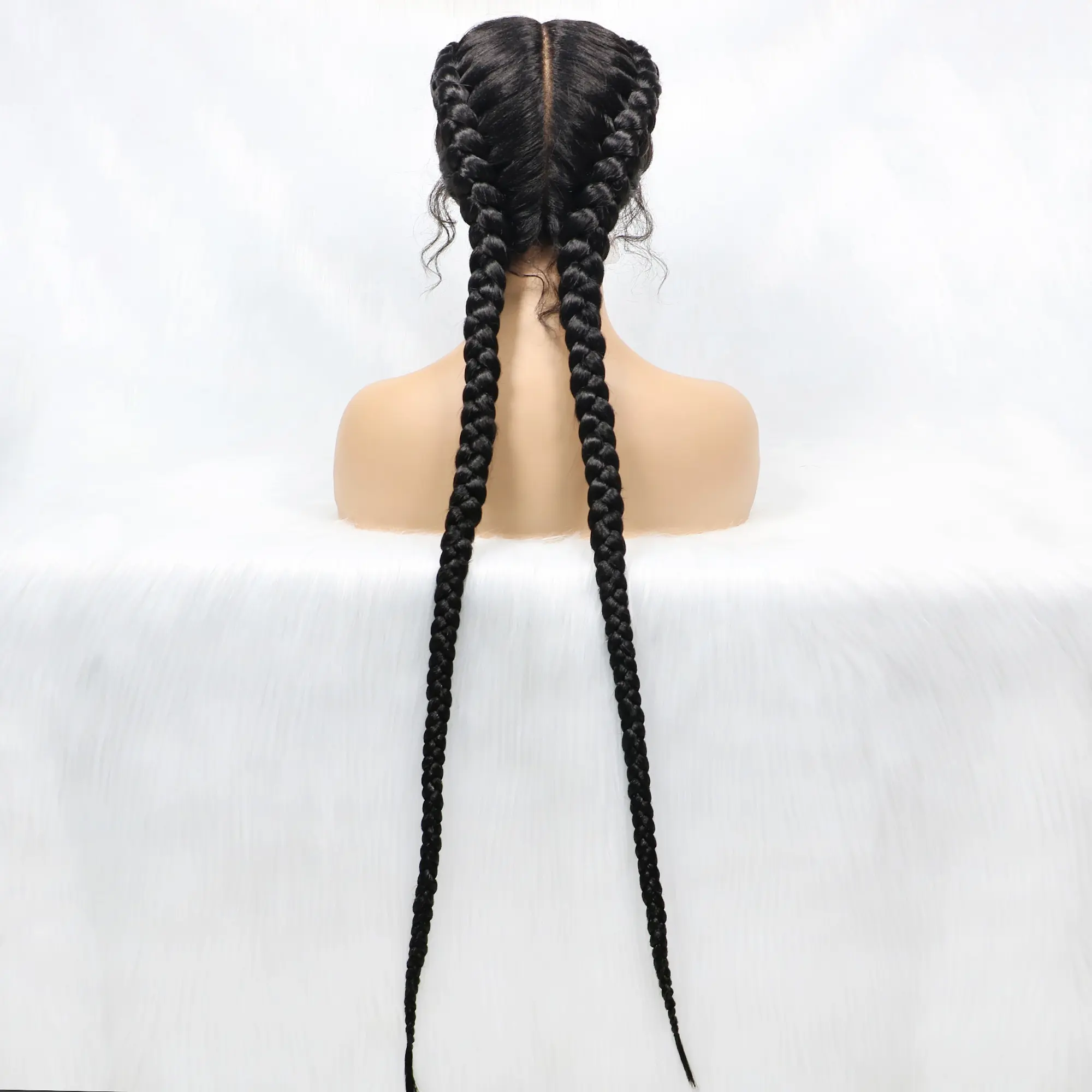 Synthetic Cornrow Braided Wigs Natural Black Braided Lace Front Wig Double Dutch Braids 100% Hand Made with Baby Hairs for Women