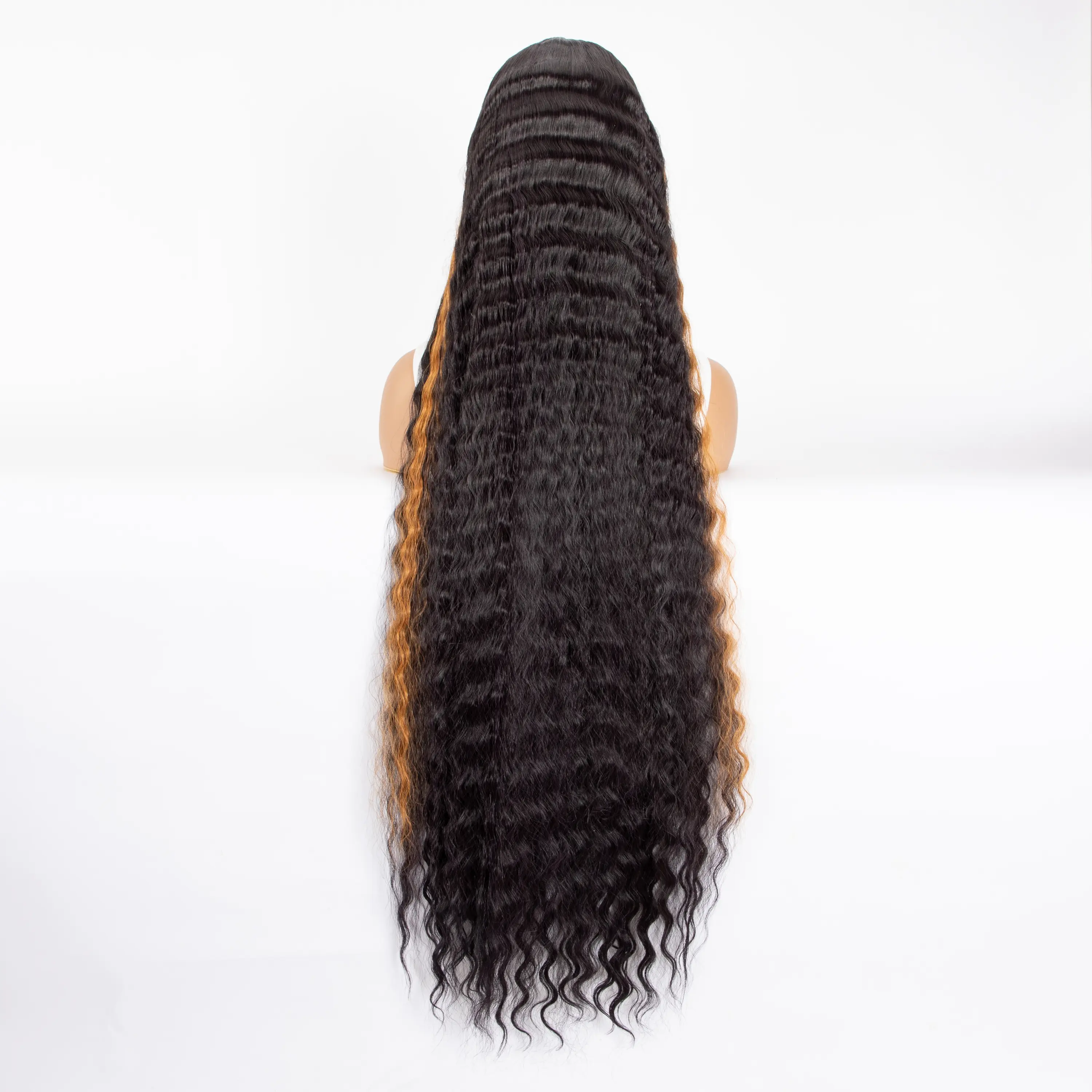 WIGERA Synthetic Ombre Black 40Inch Extra Long Crimp Deep Body Wave Lace Wig Curly Wavy Wigs Highlights With Baby Hair For Women