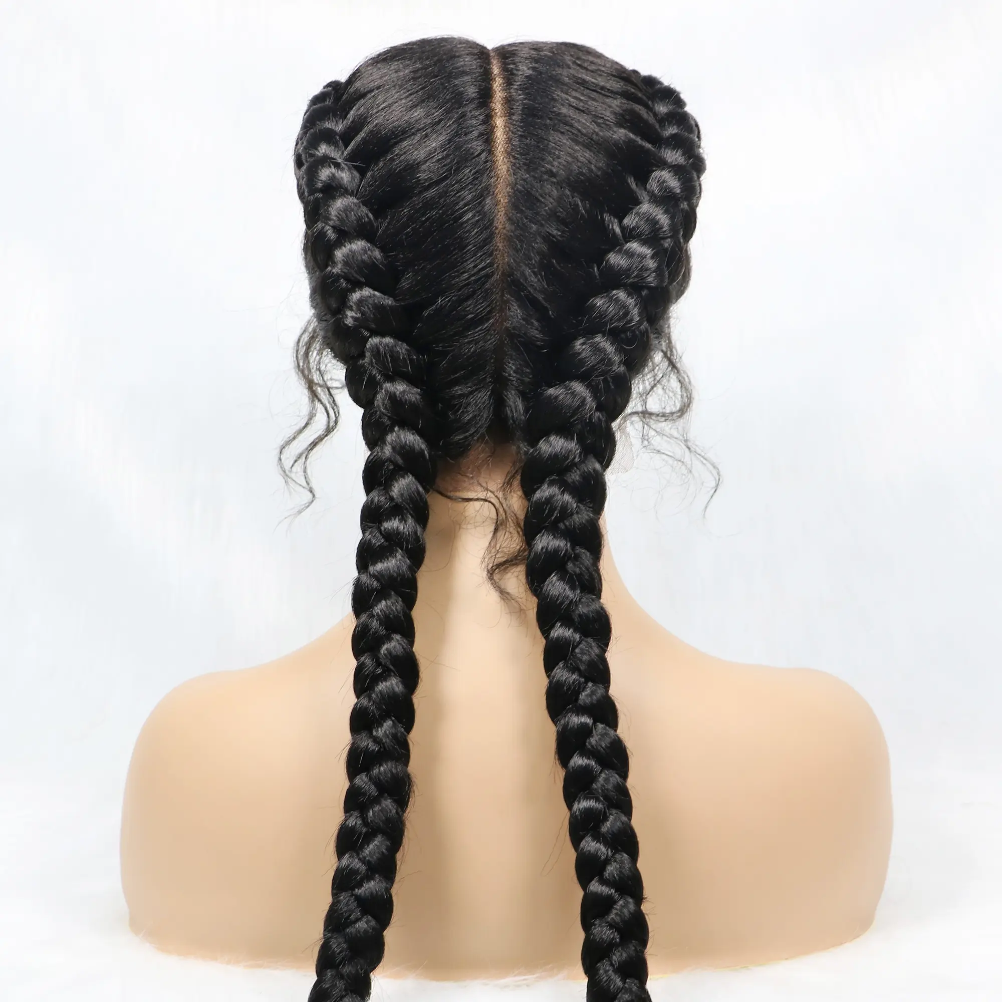 Synthetic Cornrow Braided Wigs Natural Black Braided Lace Front Wig Double Dutch Braids 100% Hand Made with Baby Hairs for Women
