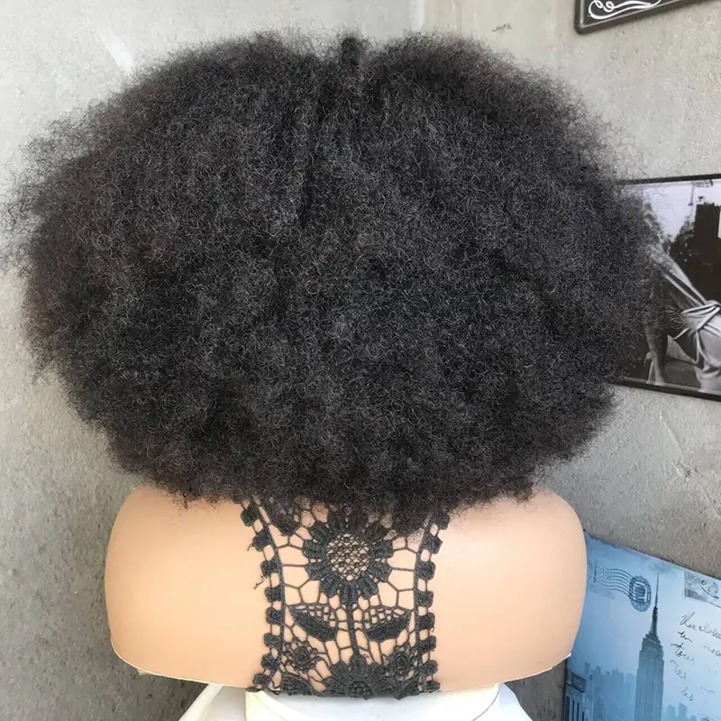 Afro Kinky Curly Wig Blend Hair 4x4 Lace Closure 300% Density Wig Pre-Plucked Synthetic Hair Natural Hairline Glueless Wigs