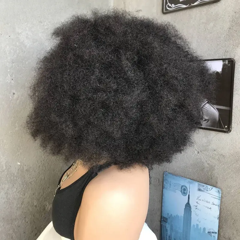 Afro Kinky Curly Wig Blend Hair 4x4 Lace Closure 300% Density Wig Pre-Plucked Synthetic Hair Natural Hairline Glueless Wigs