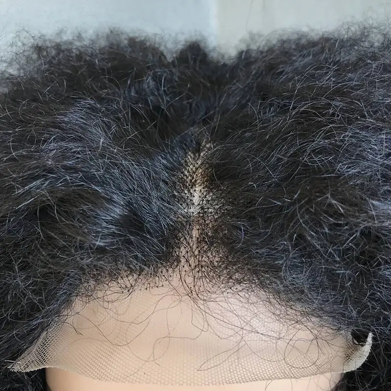 Afro Kinky Curly Wig Blend Hair 4x4 Lace Closure 300% Density Wig Pre-Plucked Synthetic Hair Natural Hairline Glueless Wigs
