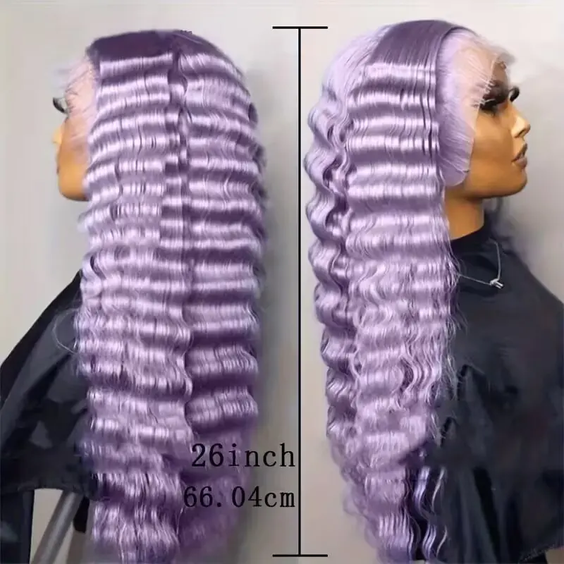 13x4 Lavender Purple Lace Front Wig Loose Curly Wig Middle Part Curly Wig for Women Purple Wave Wigs Synthetic  Glueless Wigs