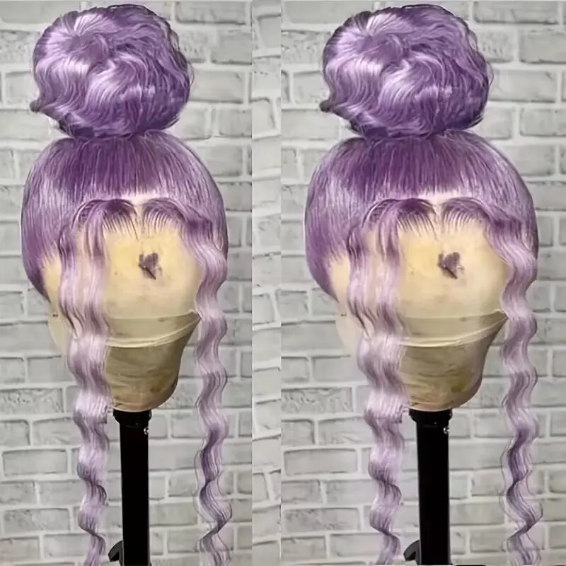 13x4 Lavender Purple Lace Front Wig Loose Curly Wig Middle Part Curly Wig for Women Purple Wave Wigs Synthetic  Glueless Wigs