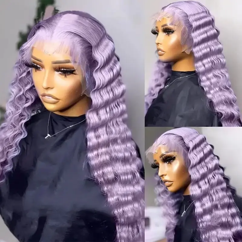 13x4 Lavender Purple Lace Front Wig Loose Curly Wig Middle Part Curly Wig for Women Purple Wave Wigs Synthetic  Glueless Wigs