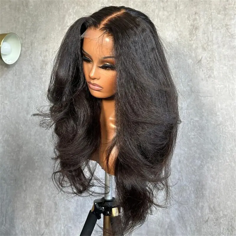Black 180Density Soft Kinky Yaki Wave 26Inch Long Curly Lace Front Wig For Black Women Baby Hair Preplucked Daily Glueless