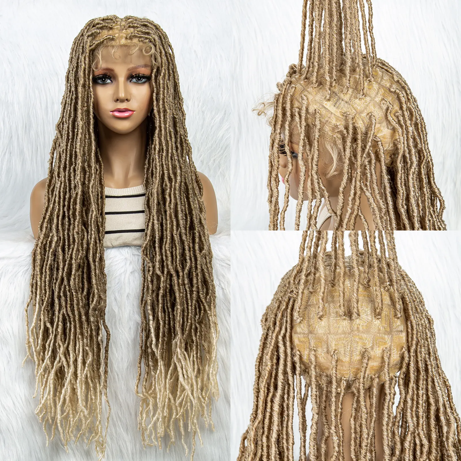 Pink Blue Full Lace Braided Wigs Synthetic Lace Front Wig Braid African With Baby Hair Braids Butterfly Locs Dreadlocks Wigs