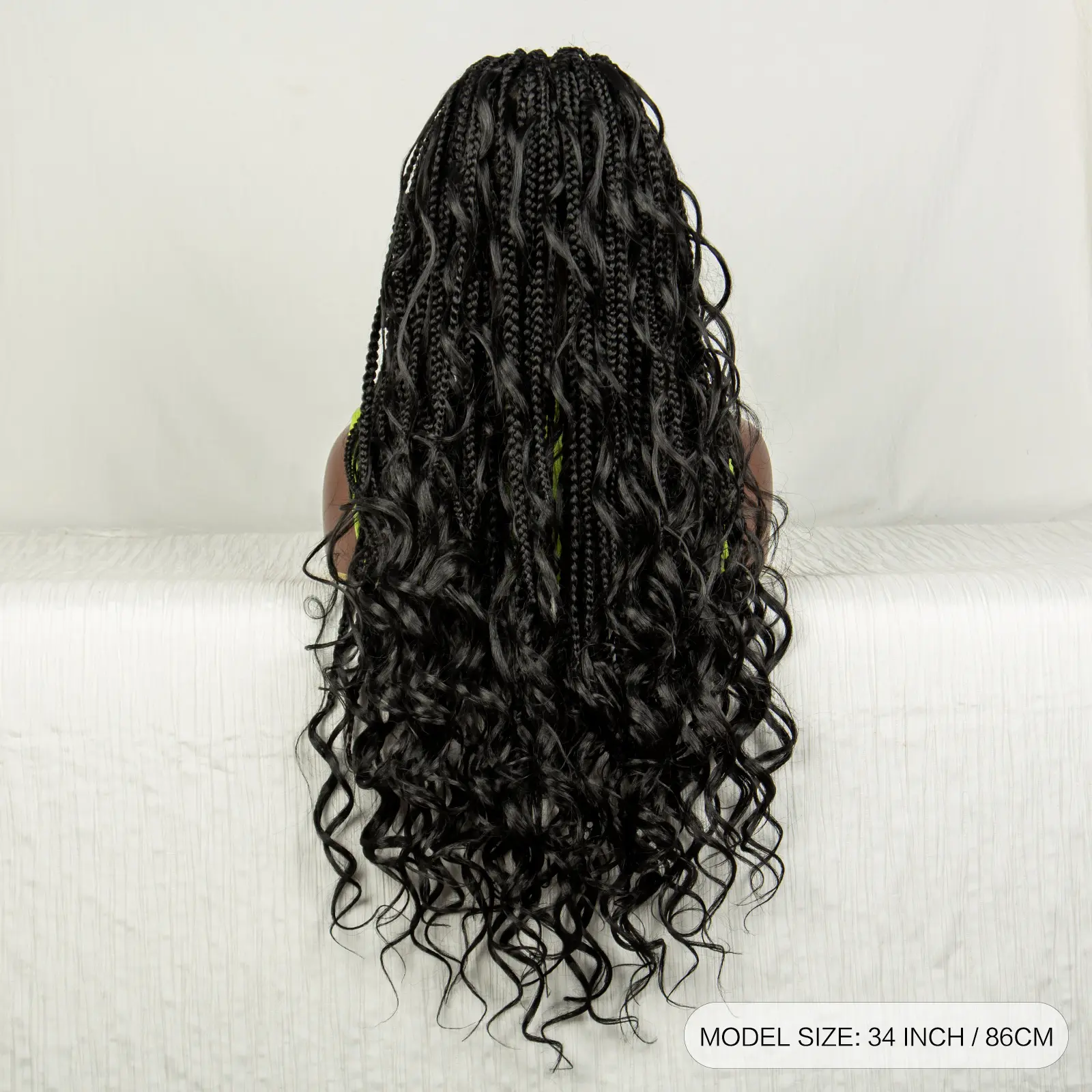 34 Inch Natural Color Synthetic Curly Braided Wigs Deep Wave Full Lace Knotless Box Braided Wigs With Baby Hair For Black Woman