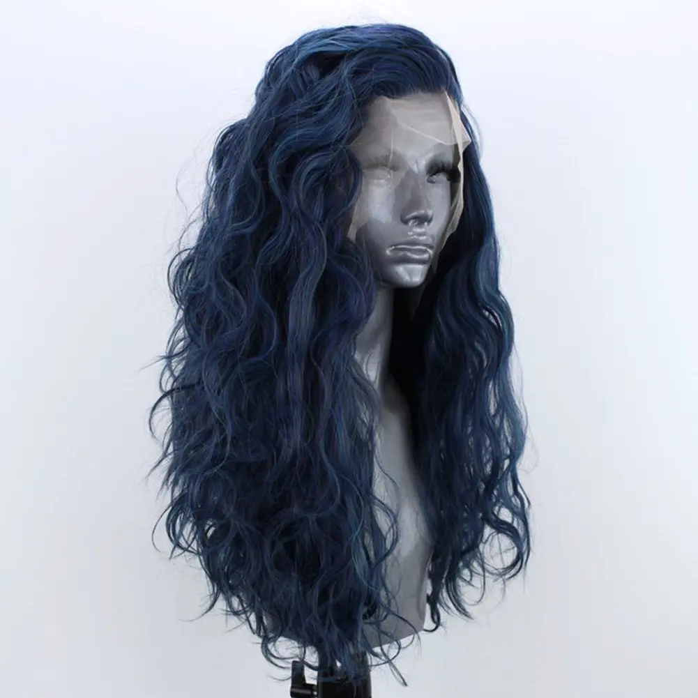 Light Blue Wig Synthetic Lace Front Wig Free Long Loose Curly Lace Wigs Glueless Synthetic Hair Wig Blue Cosplay Wig