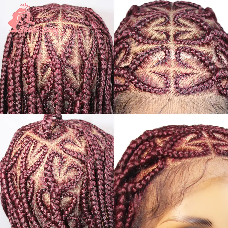 36" Synthetic Braids Hair Wig Braided Wigs For Black Women Cornrow Braid Wig Heart Box Knotless Braided Full Lace Wig Sable Lady