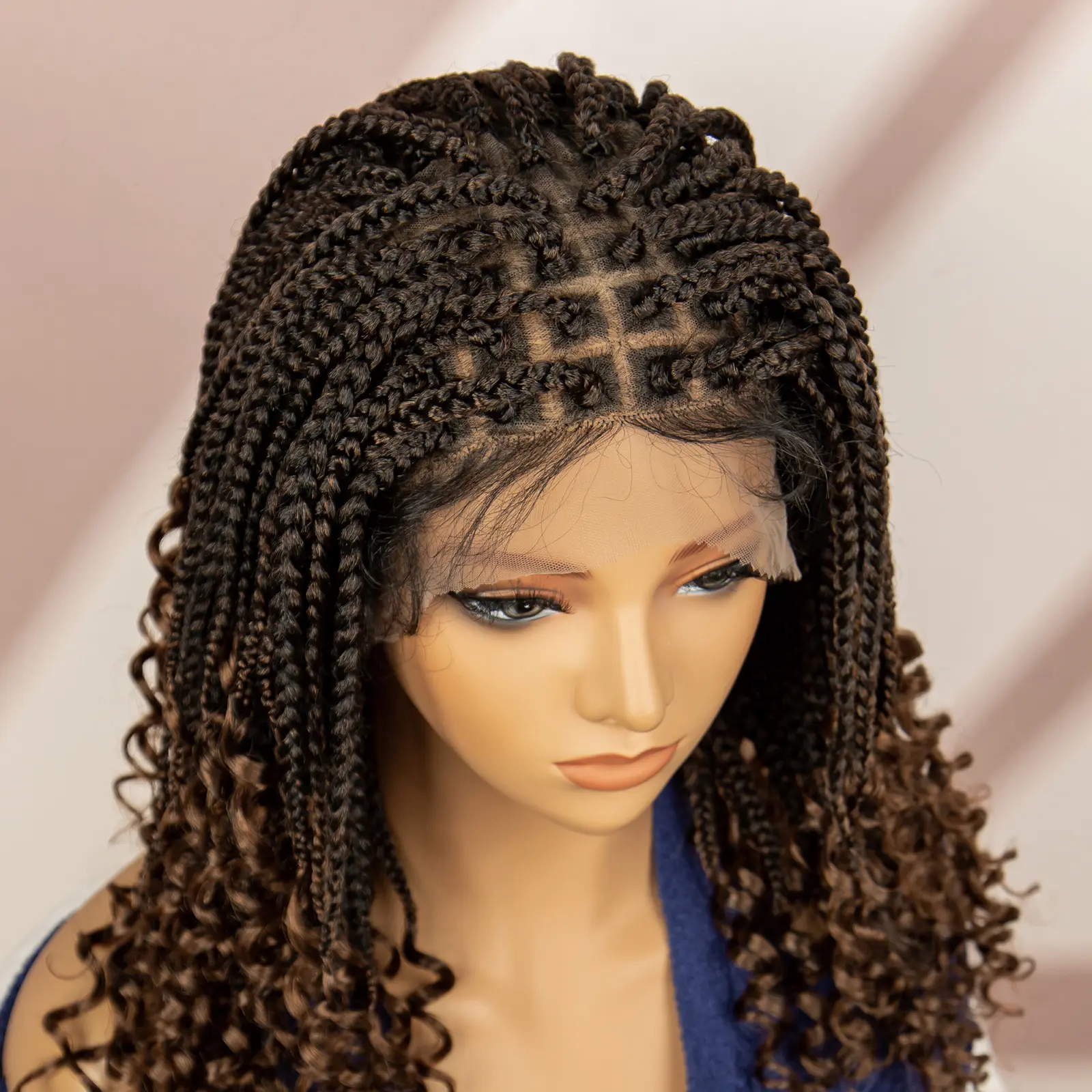 16 Inches Short Box Braided Full Lace Wigs for Black Women Brown Box Braiding Hair Wigs African Braids Lace Wigs Curly Ends Wig