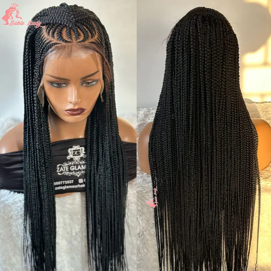 36Inch Knotless Box Braided Wigs Synthetic Full Lace Cornrows Braids Wig With Baby Hair Goddess Fulani Braiding Wigs Black Women