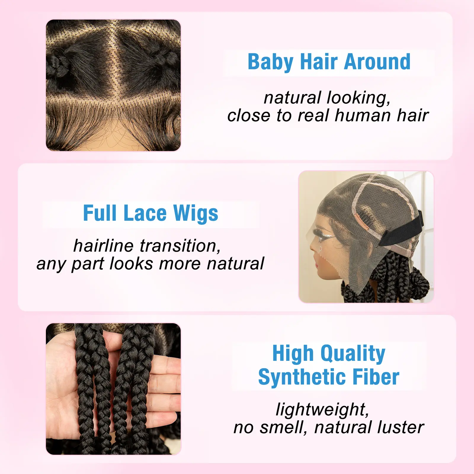 Box Braided Wigs Full Lace Bantu Braid Wig Premium Quality 14 Inches Short Luxurious Box Braided Wigs with Baby Hair