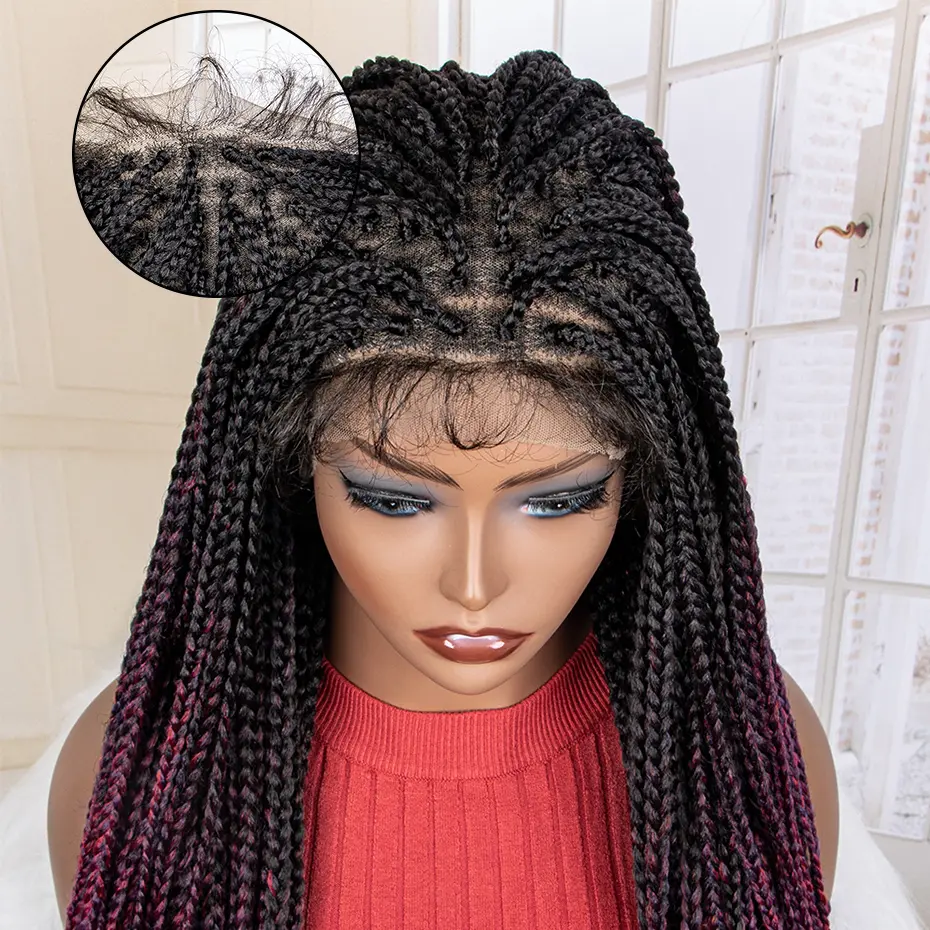New Arrival 36 Inches Long Synthetic Knotless Braided Wigs with Wave Curly Hair Wig with Baby Hair for Black Women Daily Use