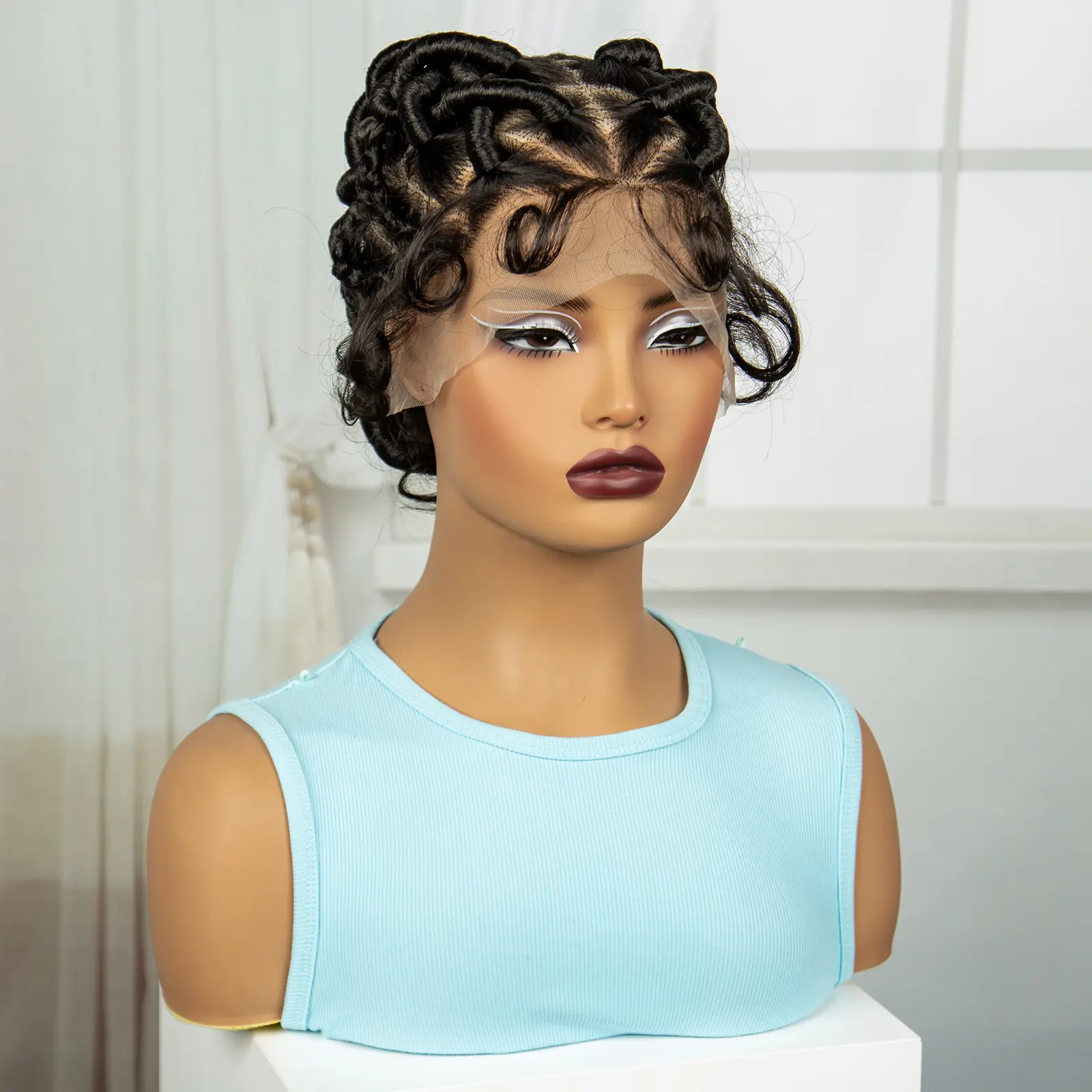 3 Style Full Lace Braided Wigs Handmade Bantu Braided Wigs Synthetic ace Front Braided Lace Wigs with Baby Hair for Black Women