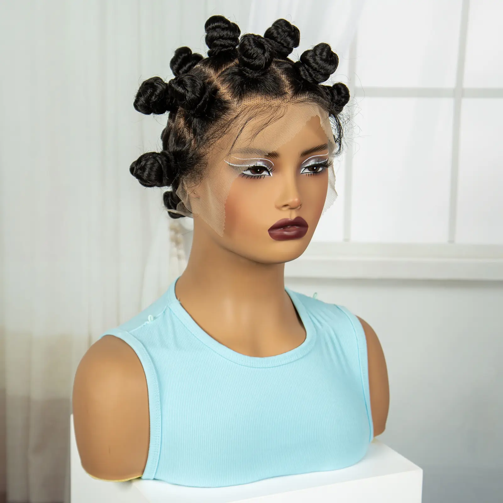 3 Style Full Lace Braided Wigs Handmade Bantu Braided Wigs Synthetic ace Front Braided Lace Wigs with Baby Hair for Black Women