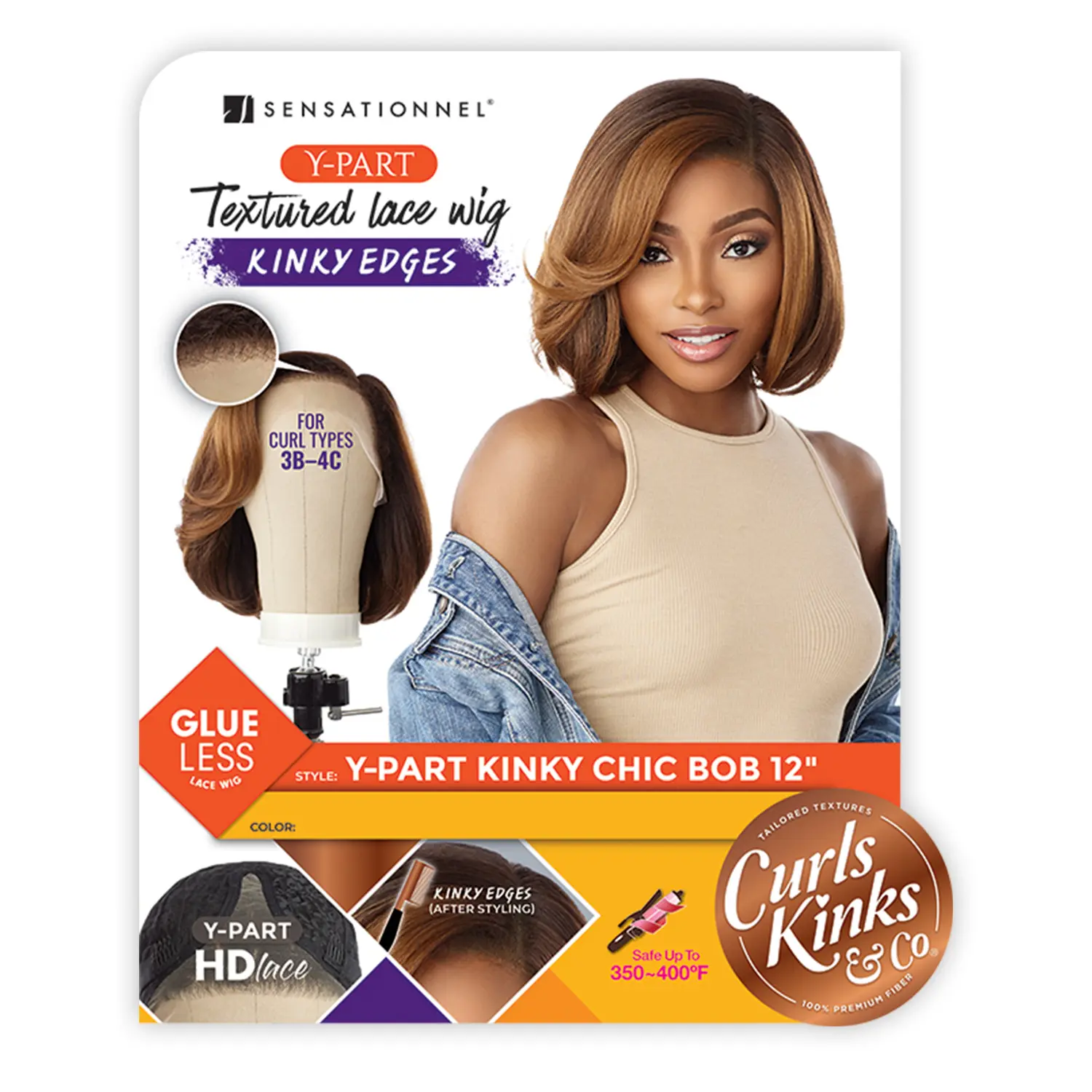 Sensationnel HD Lace Front Wig Curls Kinks N Co Glueless Kinky Edges Y-Part Kinky Chic Bob 12"