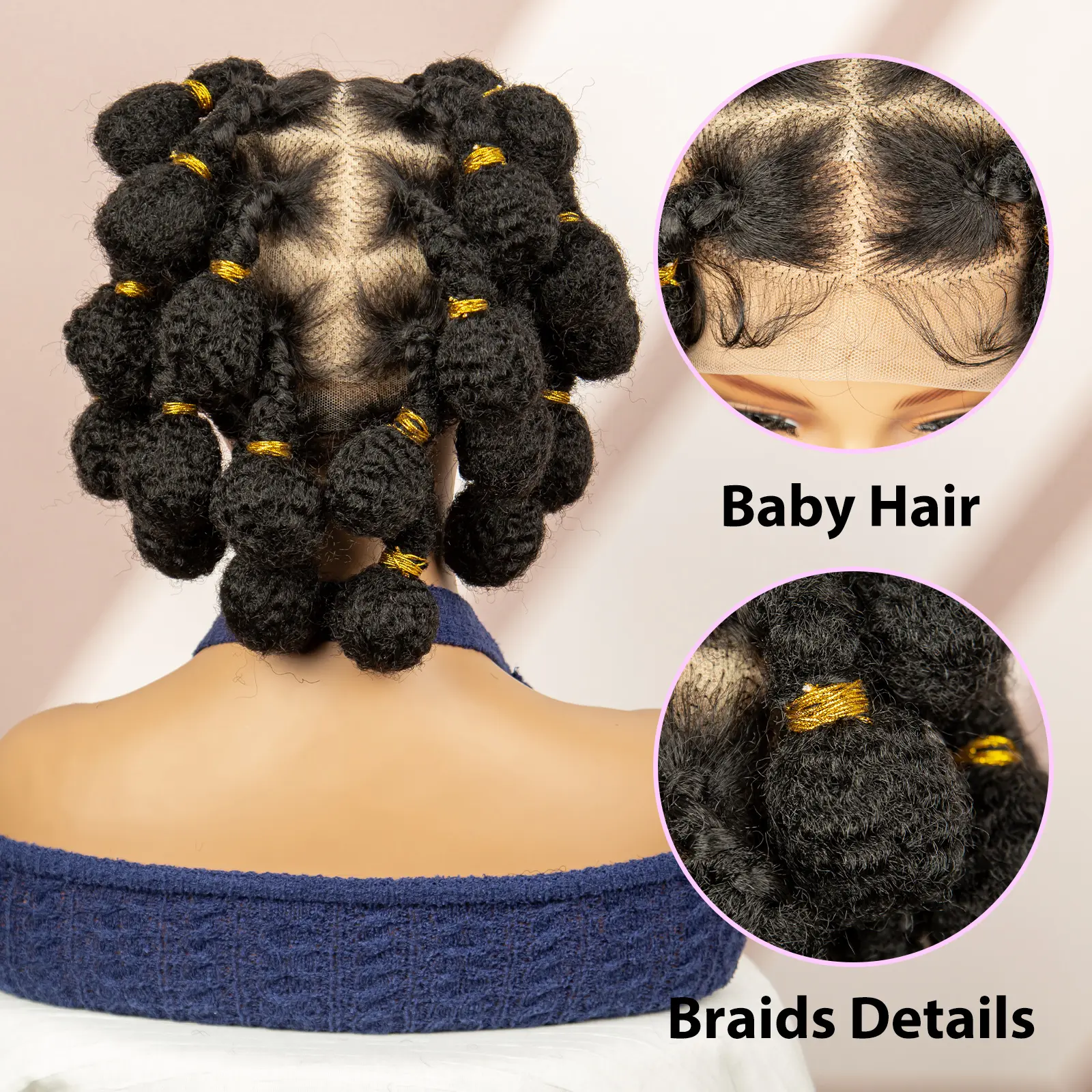 Bantu Braided Wigs Full Lace Synthetic Box Braids Wigs for Black Women Lace Frontal Bantu Wig with Baby Hair Knotless