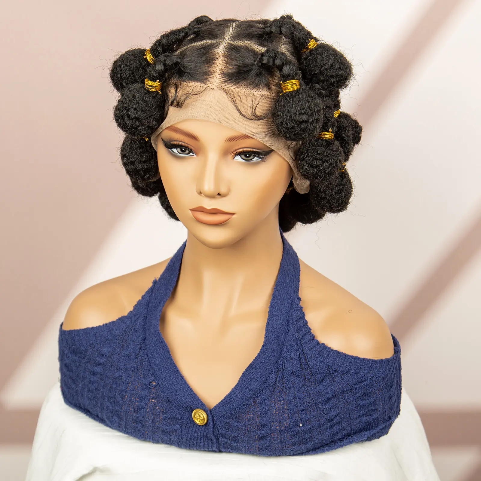 Bantu Braided Wigs Full Lace Synthetic Box Braids Wigs for Black Women Lace Frontal Bantu Wig with Baby Hair Knotless