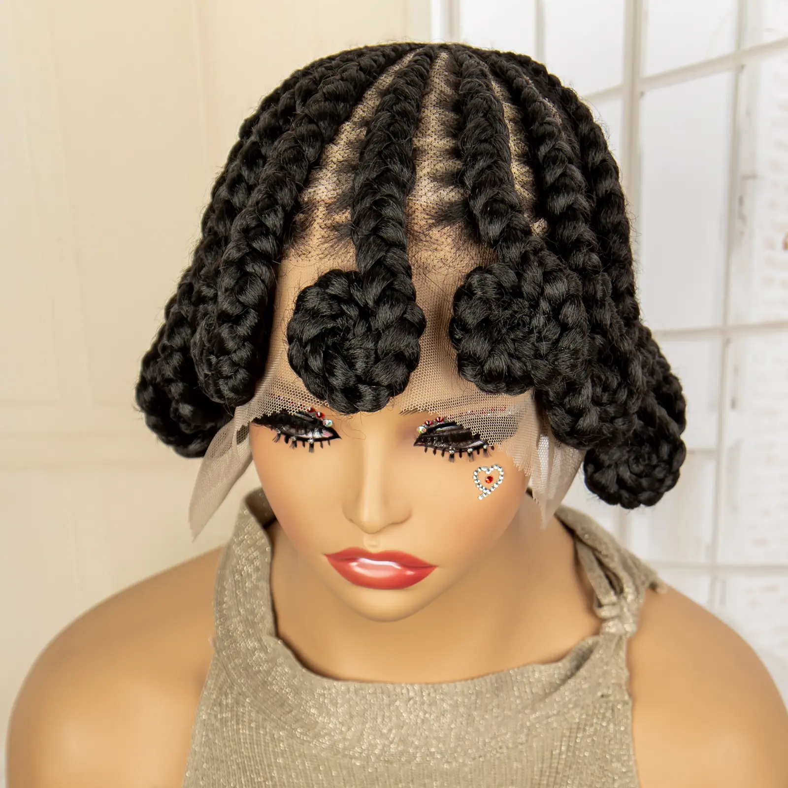 Cornrow Braided Wigs Synthetic Afro Bantu Braids Wigs for Black Women with Baby Hair 8 Inches Full Lace Knotless Braiding Wig
