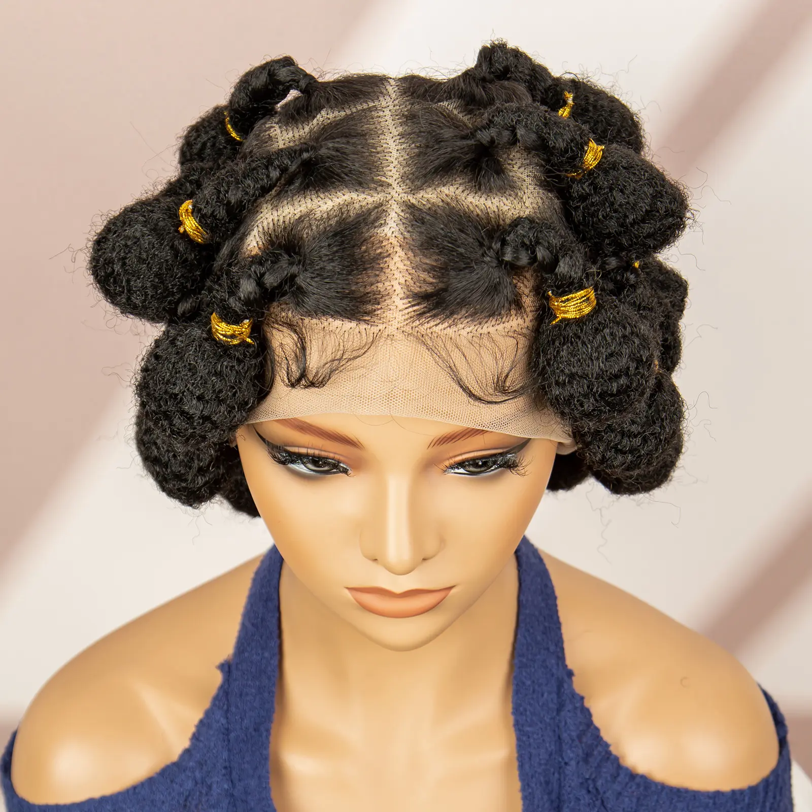 Bantu Braided Wigs Full Lace Synthetic Box Braids Wigs for Black Women Lace Frontal Bantu Wig with Baby Hair Knotless