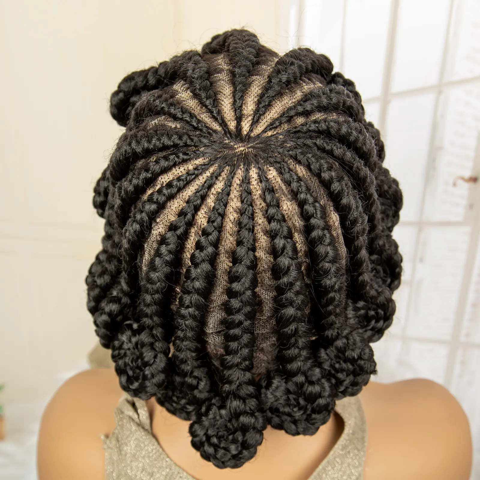 Cornrow Braided Wigs Synthetic Afro Bantu Braids Wigs for Black Women with Baby Hair 8 Inches Full Lace Knotless Braiding Wig