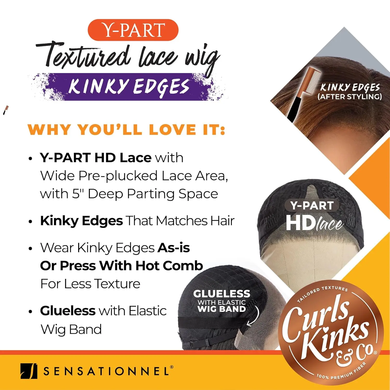 Sensationnel HD Lace Front Wig Curls Kinks N Co Glueless Kinky Edges Y-Part Kinky Chic Bob 12"