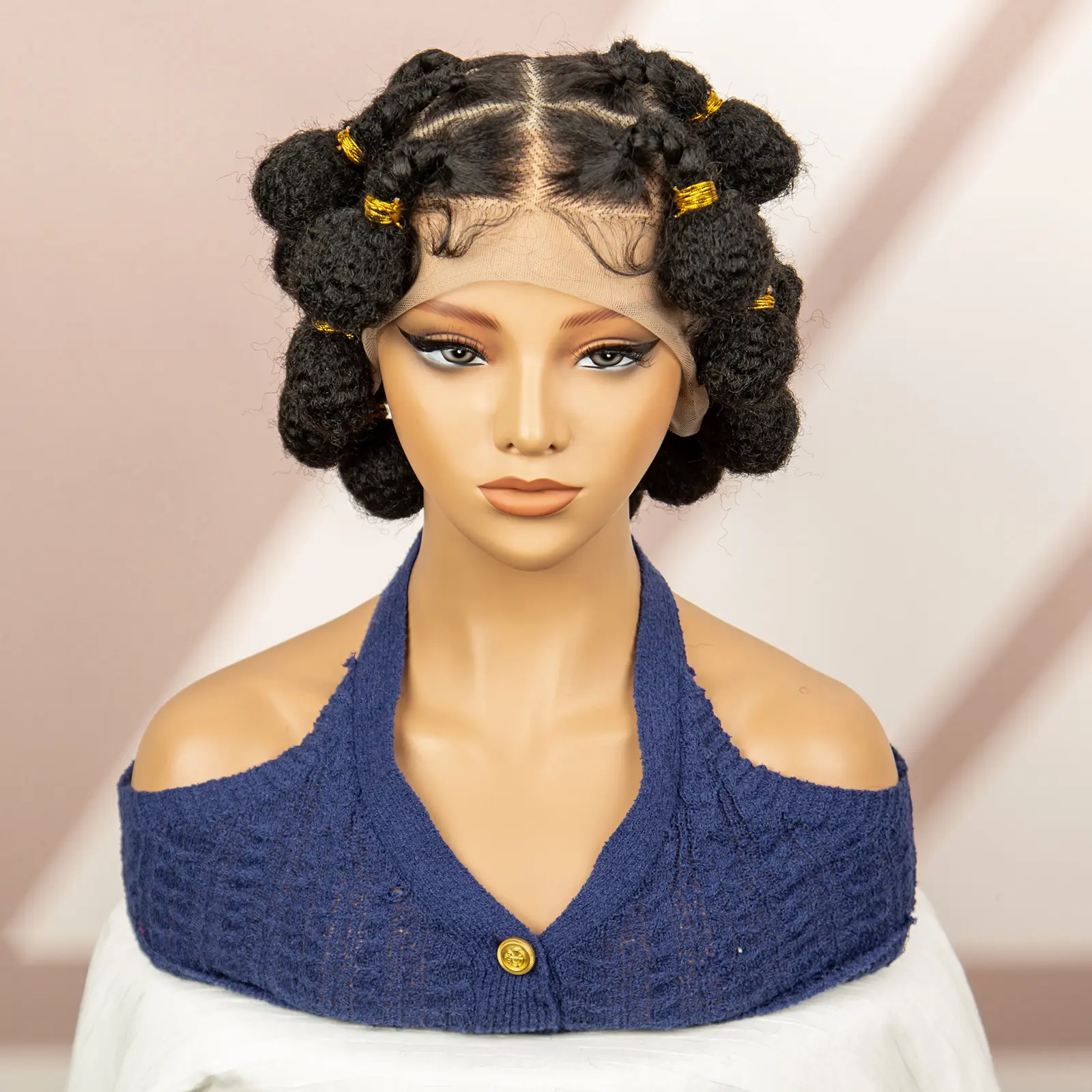 Bantu Braided Wigs Full Lace Synthetic Box Braids Wigs for Black Women Lace Frontal Bantu Wig with Baby Hair Knotless