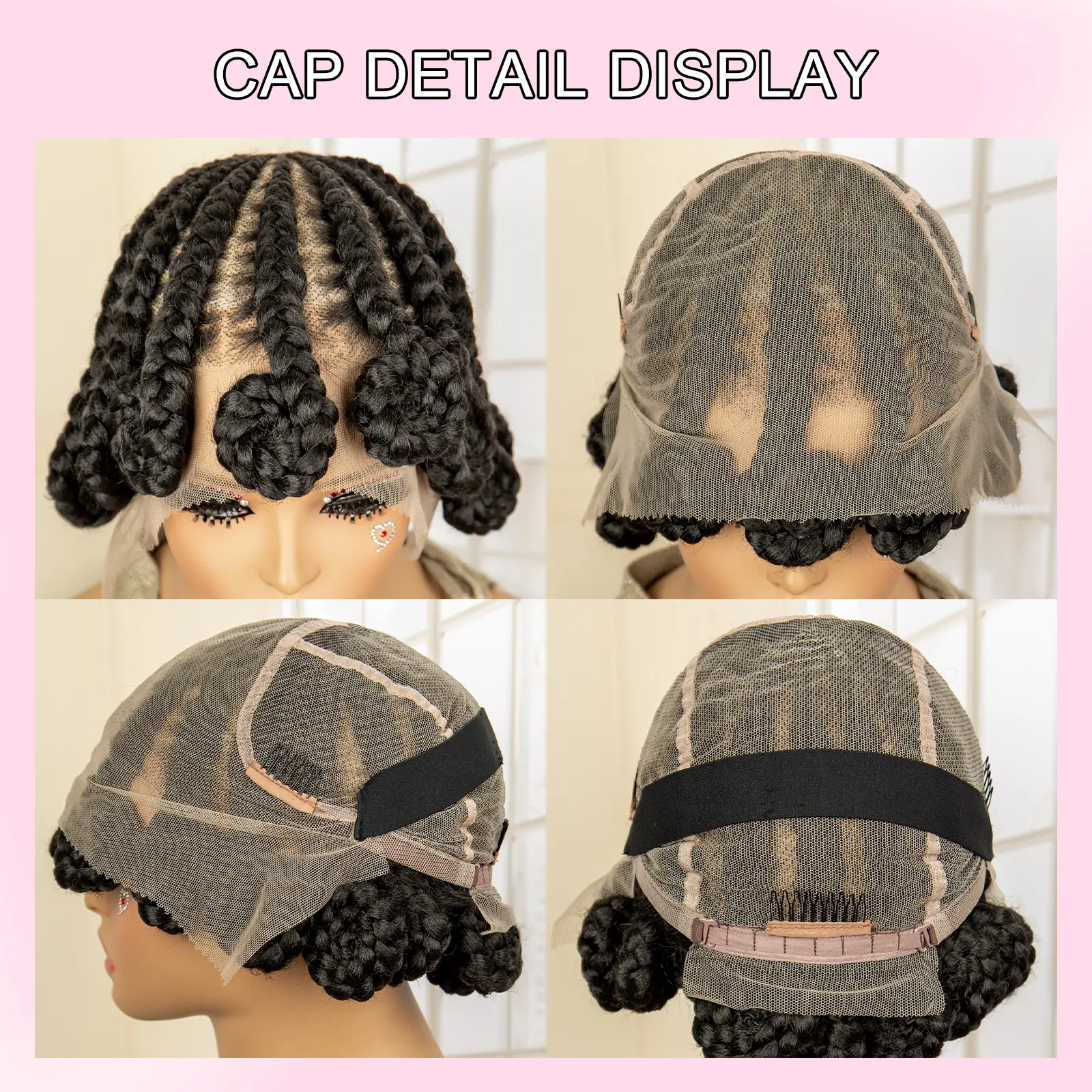 Cornrow Braided Wigs Synthetic Afro Bantu Braids Wigs for Black Women with Baby Hair 8 Inches Full Lace Knotless Braiding Wig