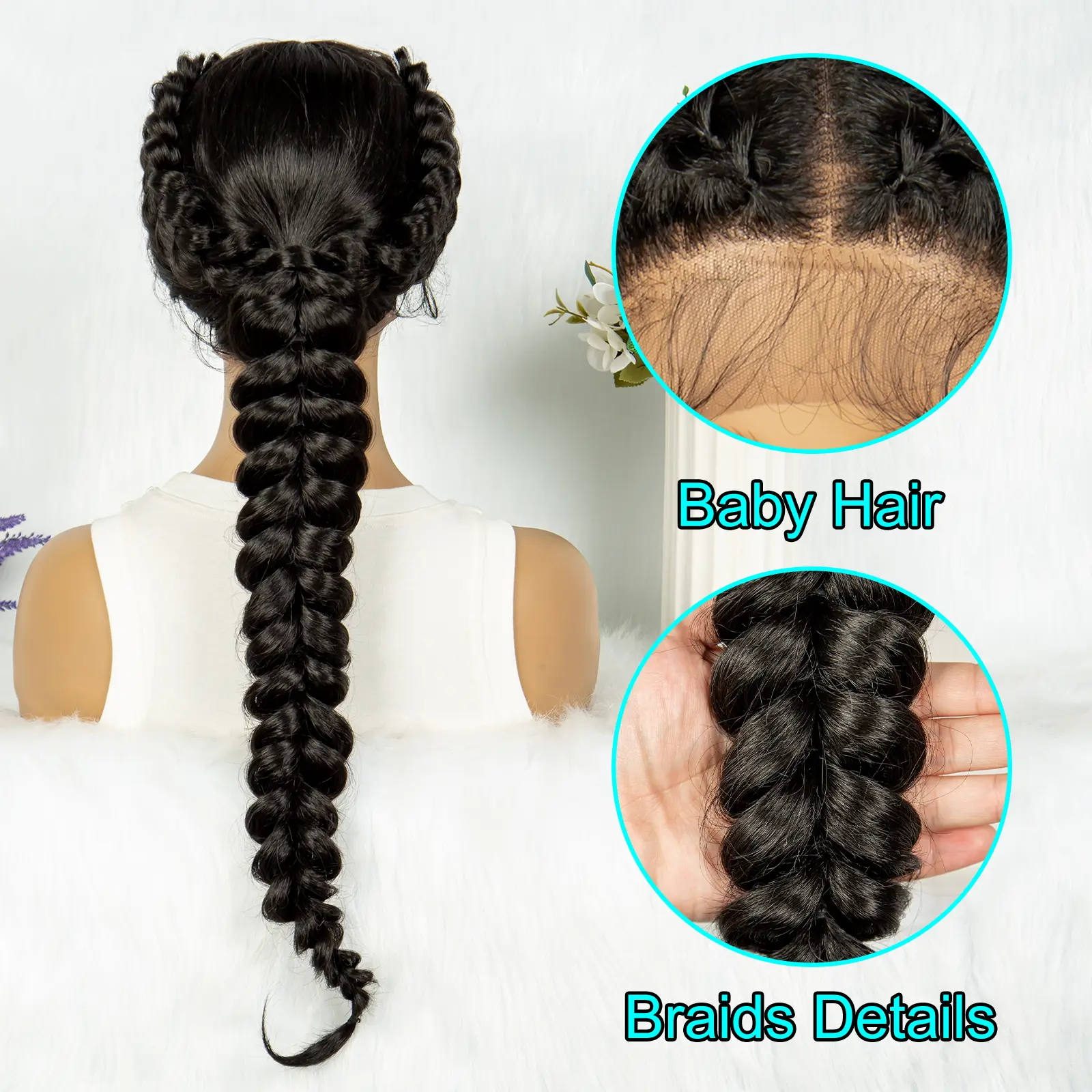 KIMA Synthetic 13x4 Lace Front Braided Wigs Dutch Braids Wig  With Baby Hair For Black Women Wig Kinky Curly Hair Wigs