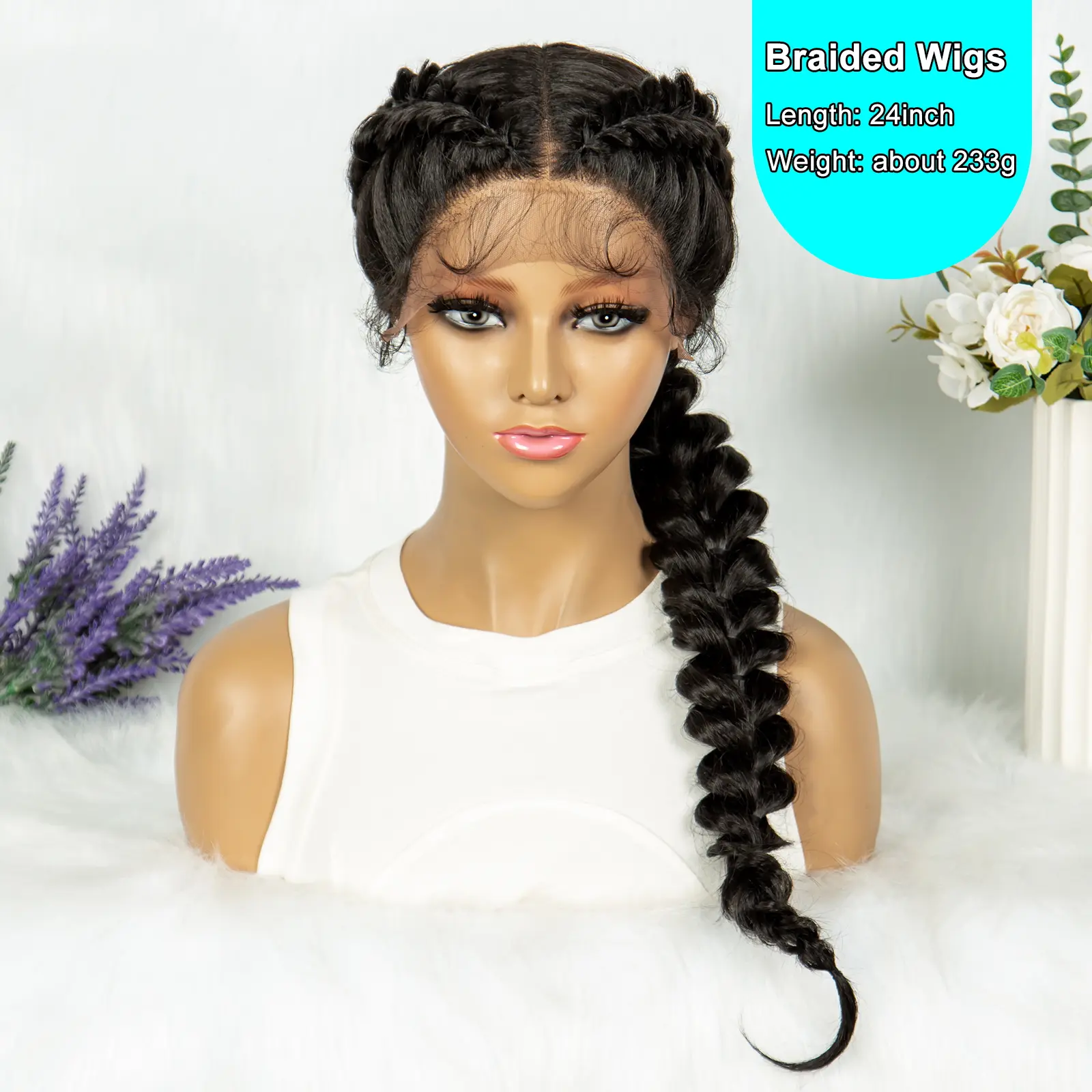 KIMA Synthetic 13x4 Lace Front Braided Wigs Dutch Braids Wig  With Baby Hair For Black Women Wig Kinky Curly Hair Wigs