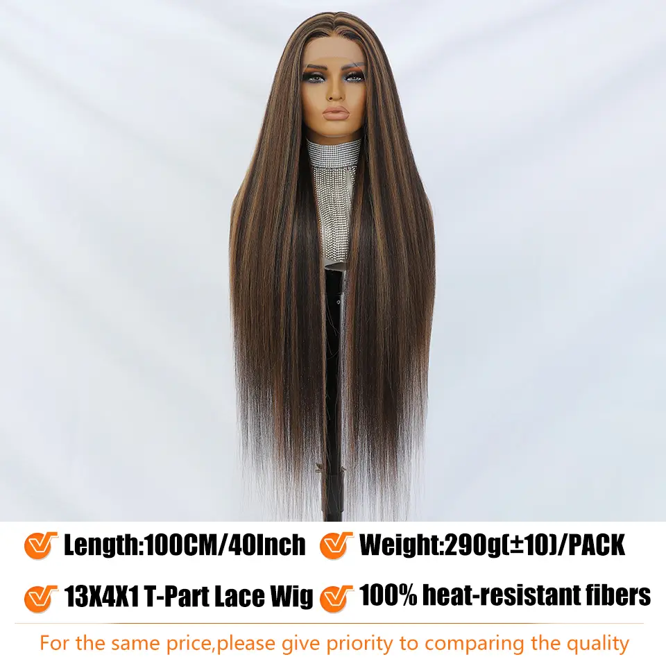 40 Inch Straight Lace Front Synthetic Wig T-Part 13x4x1 Long Lace Wigs Heat-resistant Fiber Copper Lace Frontal Wigs