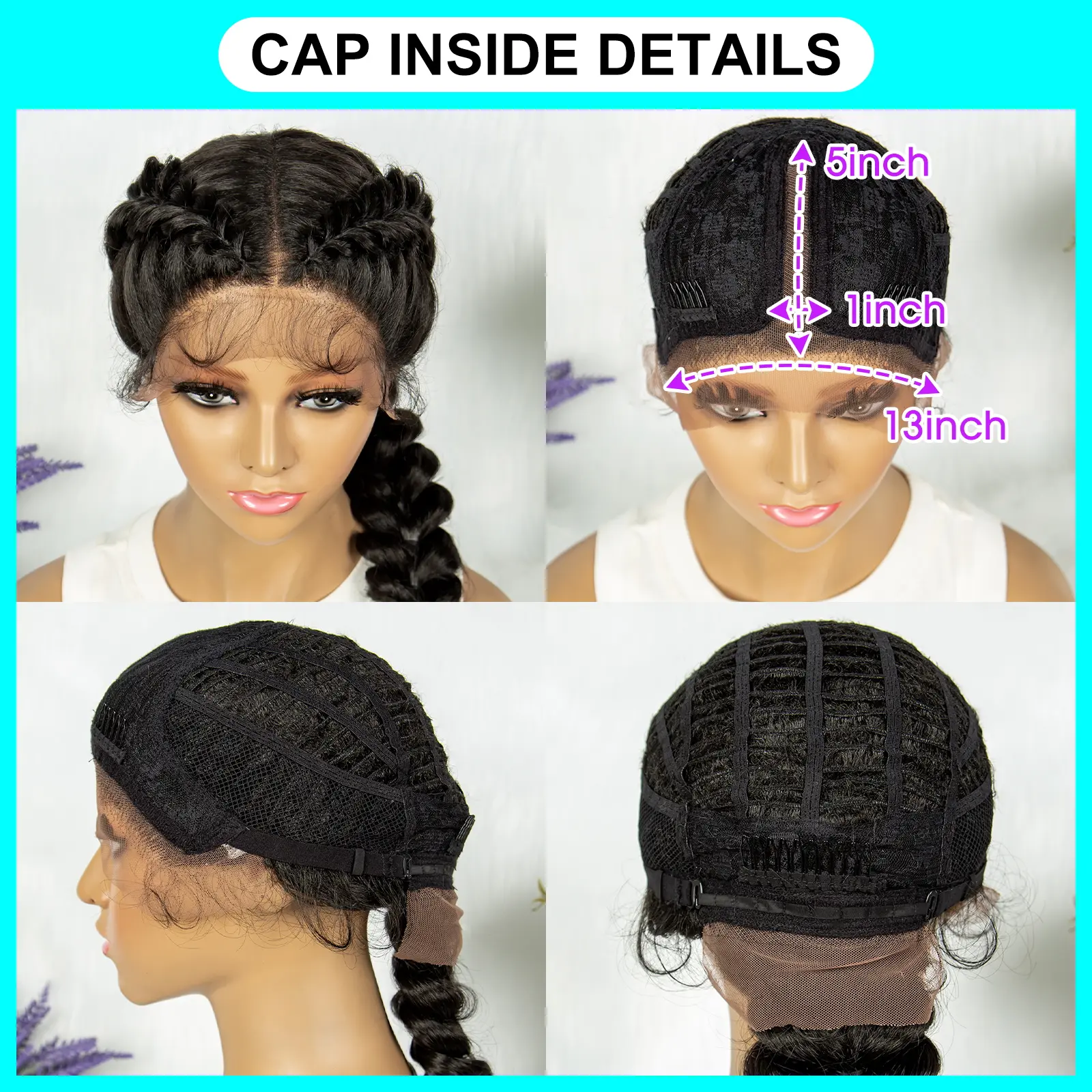 KIMA Synthetic 13x4 Lace Front Braided Wigs Dutch Braids Wig  With Baby Hair For Black Women Wig Kinky Curly Hair Wigs
