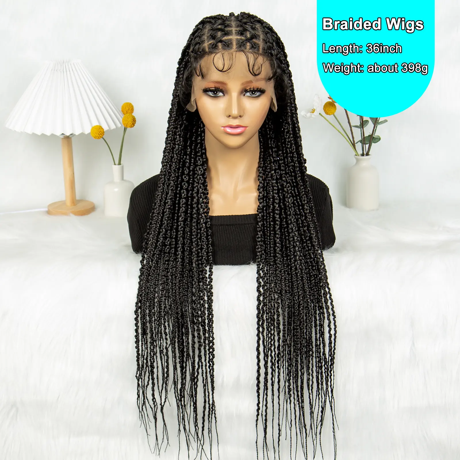 Kima Synthetic Full Lace Braided Wigs Criss Cross Braided Frontal Lace Wig with Baby Hair  36 inches  for Black Women