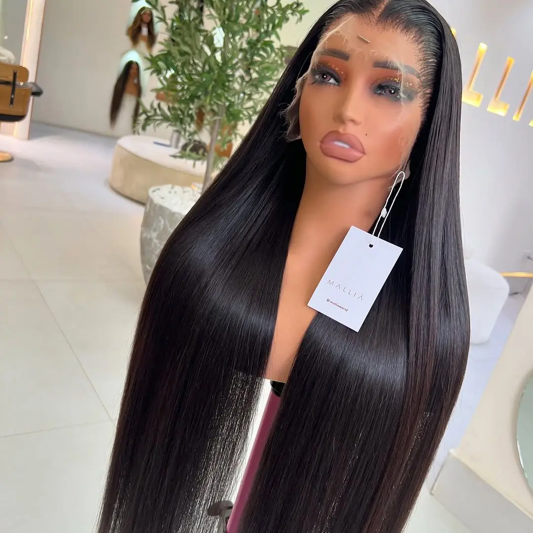 Silky Straight 13X4 Lace Frontal Synthetic Wig For Women Natural Hairline Baby Hair Preplucked Bleach Knots Cosplay Daily Party