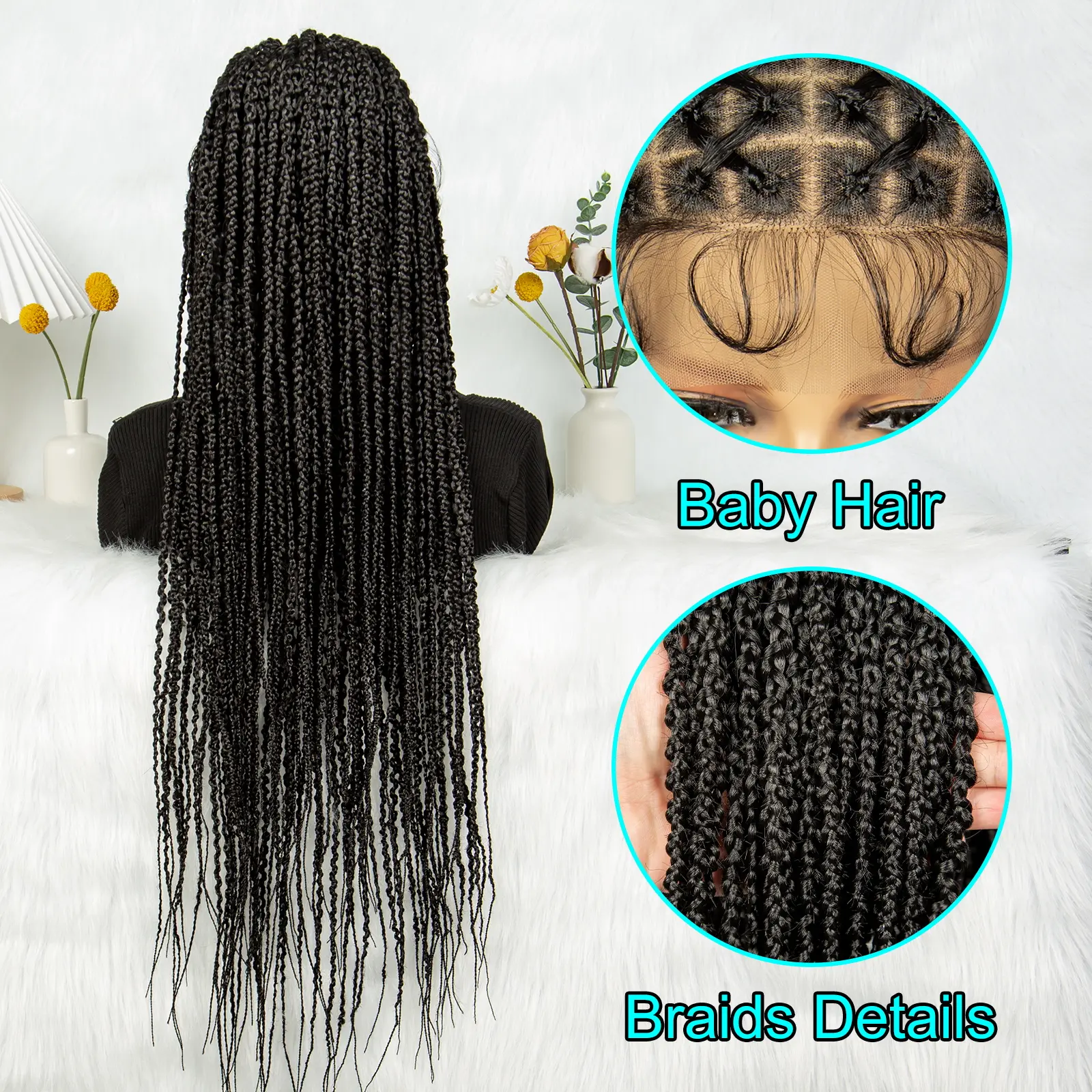 Kima Synthetic Full Lace Braided Wigs Criss Cross Braided Frontal Lace Wig with Baby Hair  36 inches  for Black Women