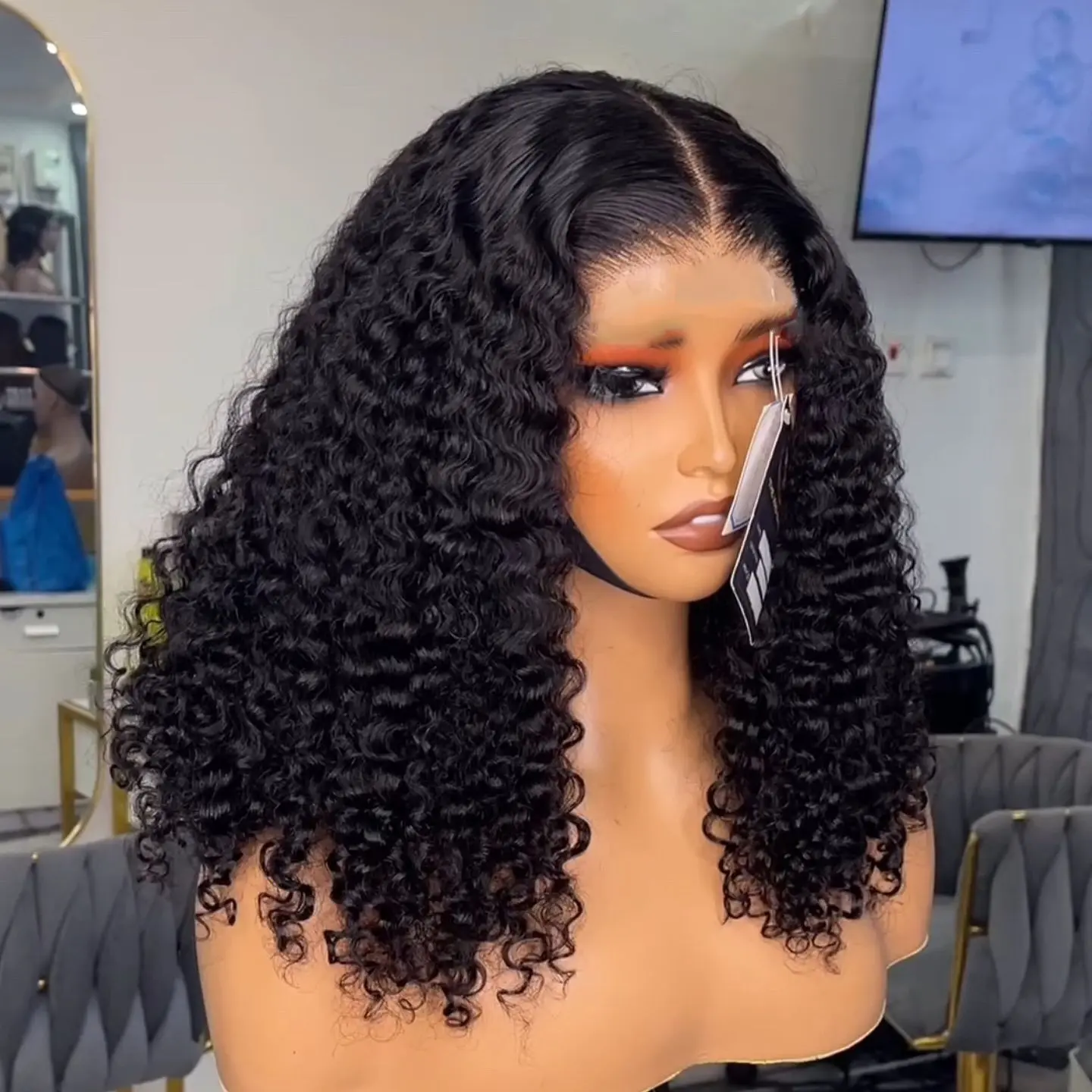 Short Bob Cut Black Color Water Wave 13X4 HD Lace Front Wigs Synthetic Wig Preplucked With Baby Hair Bleached Knots Glueless Wig