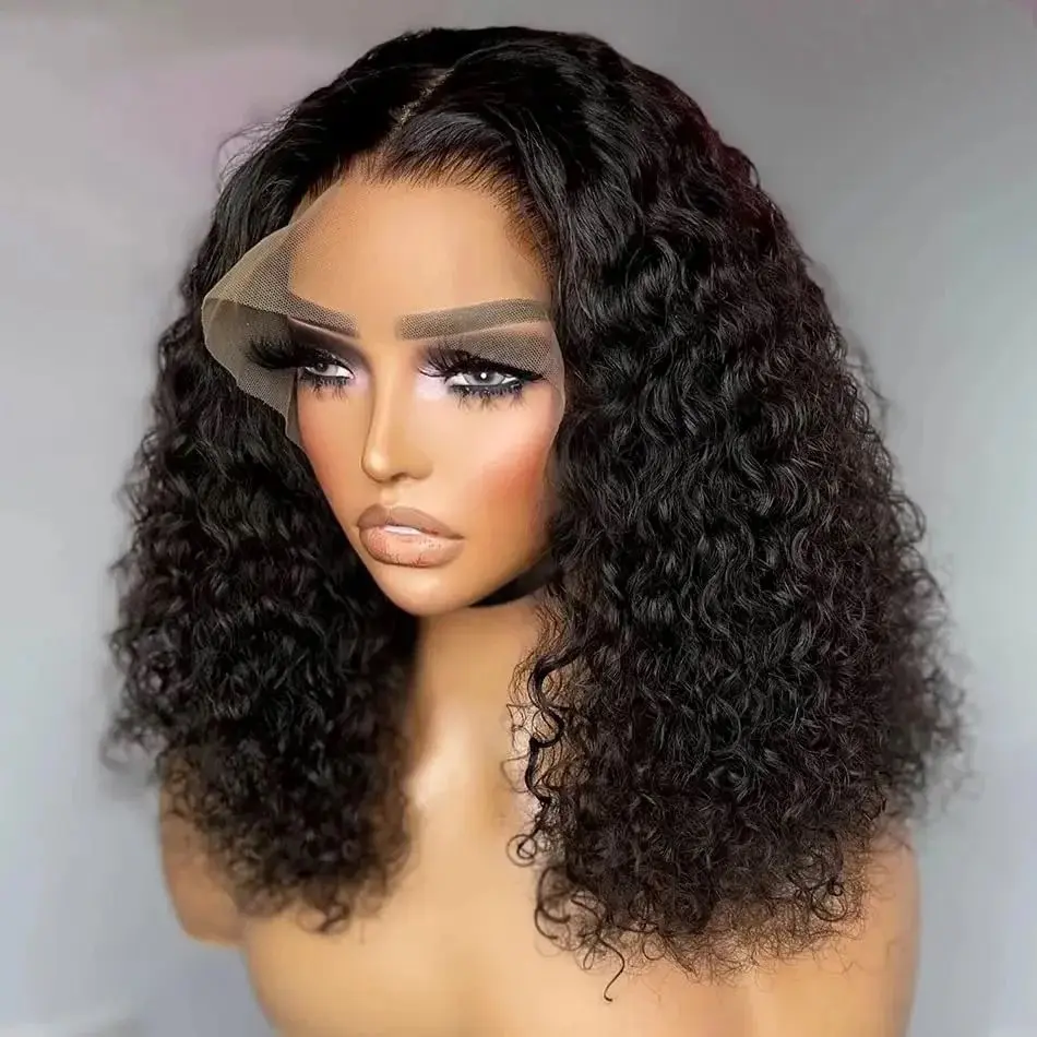 Short Bob Cut Black Color Water Wave 13X4 HD Lace Front Wigs Synthetic Wig Preplucked With Baby Hair Bleached Knots Glueless Wig