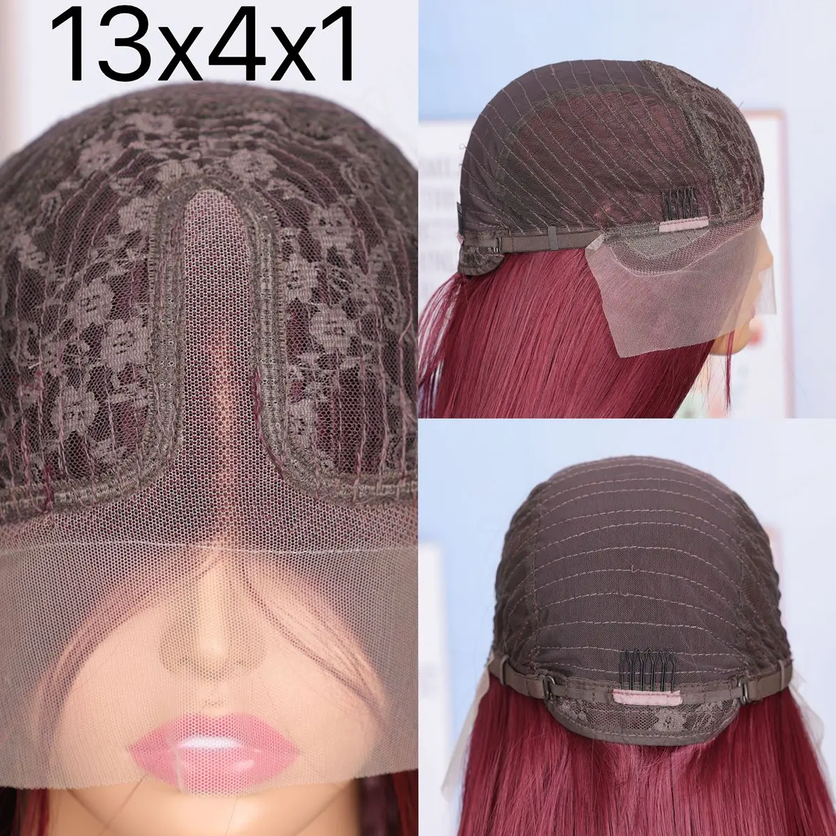 Deep Wave 13X4X1 Lace Front Wig 99J Red Burgundy Color Synthetic Wigs For Black Women Preplucked Bleached Knots Glueless Wig